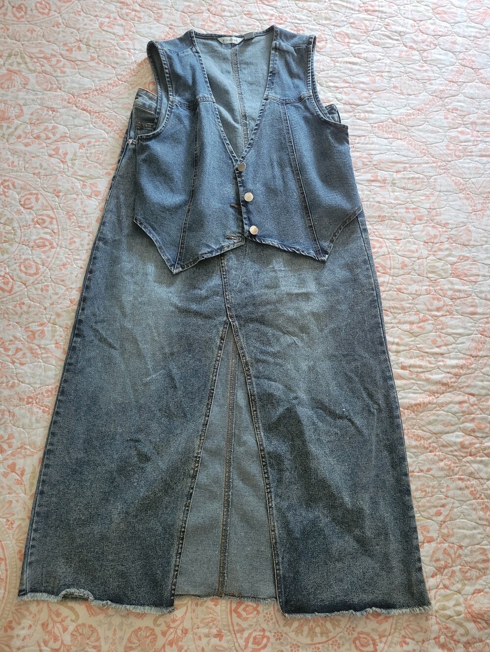 Vigoss Dark Blue Denim Maxi Skirt with Matching Vest - Women Jeans Size L